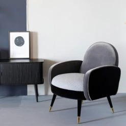 Zuiver Fauteuils Fauteuil En Velours Et Tissu Gris -Fauteuils, poufs et repose-pieds Soldes fauteuil en velours et tissu gris 2