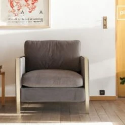 PIB Fauteuils Fauteuil En Velours Gris -Fauteuils, poufs et repose-pieds Soldes fauteuil en velours gris 2