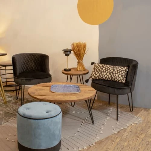 Pirouette Paris Fauteuils Fauteuil En Velours Matelassé Noir Pieds En Métal Noir 2 Pirouette Paris Fauteuils Fauteuil En Velours Matelassé Noir Pieds En Métal Noir – Image 2