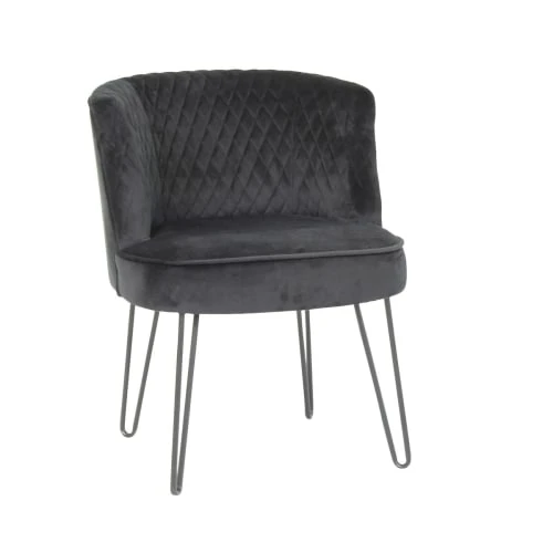 Pirouette Paris Fauteuils Fauteuil En Velours Matelassé Noir Pieds En Métal Noir 1 Pirouette Paris Fauteuils Fauteuil En Velours Matelassé Noir Pieds En Métal Noir