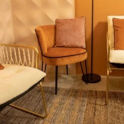 Pirouette Paris Fauteuils Fauteuil En Velours Matelassé Terracotta Pieds En Métal Noir -Fauteuils, poufs et repose-pieds Soldes fauteuil en velours matelasse terracotta pieds en metal noir 4