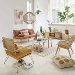 Maisons Du Monde Fauteuils Fauteuil En Velours Ocre Cannage En Rotin -Fauteuils, poufs et repose-pieds Soldes fauteuil en velours ocre cannage en rotin 1000 14 27 209947 1