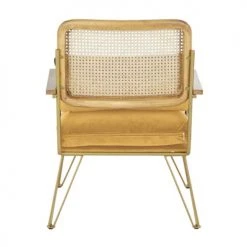 Maisons Du Monde Fauteuils Fauteuil En Velours Ocre Cannage En Rotin -Fauteuils, poufs et repose-pieds Soldes fauteuil en velours ocre cannage en rotin 1000 14 27 209947 4