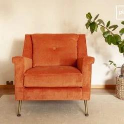 PIB Fauteuils Fauteuil En Velours Orange -Fauteuils, poufs et repose-pieds Soldes fauteuil en velours orange 6