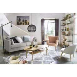 Maisons Du Monde Fauteuils Fauteuil En Velours Rose Et Pieds En Chêne -Fauteuils, poufs et repose-pieds Soldes fauteuil en velours rose et pieds en chene 1000 12 25 166034 9