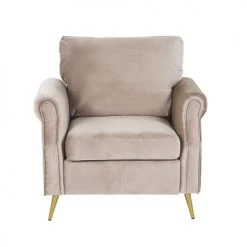 Beliani Fauteuils Fauteuil En Velours Taupe -Fauteuils, poufs et repose-pieds Soldes fauteuil en velours taupe 2