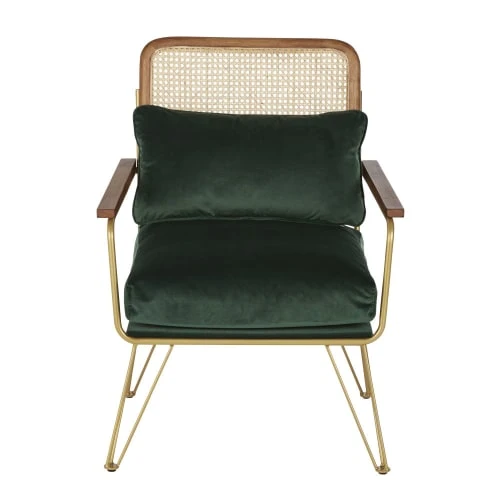 Maisons Du Monde Fauteuils Fauteuil En Velours Vert Cannage En Rotin 2 Maisons Du Monde Fauteuils Fauteuil En Velours Vert Cannage En Rotin – Image 2