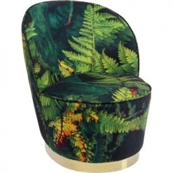 Kare Design Fauteuils Fauteuil En Velours Vert Imprimé Feuilles Et Acier Doré -Fauteuils, poufs et repose-pieds Soldes fauteuil en velours vert imprime feuilles et acier dore 3