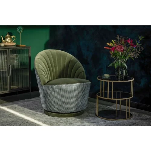 Dutchbone Fauteuils Fauteuil En Velours Vert Kaki 3 Dutchbone Fauteuils Fauteuil En Velours Vert Kaki – Image 3