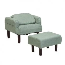 Beliani Fauteuils Fauteuil Et Repose-pieds En Tissu Vert -Fauteuils, poufs et repose-pieds Soldes fauteuil et repose pieds en tissu vert 4