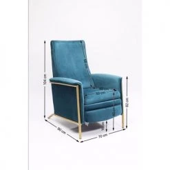 Kare Design Fauteuils Fauteuil Inclinable En Velours Bleu Pétrole Et Acier Doré -Fauteuils, poufs et repose-pieds Soldes fauteuil inclinable en velours bleu petrole et acier dore 3