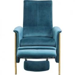 Kare Design Fauteuils Fauteuil Inclinable En Velours Bleu Pétrole Et Acier Doré -Fauteuils, poufs et repose-pieds Soldes fauteuil inclinable en velours bleu petrole et acier dore 4