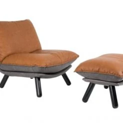 Zuiver Fauteuils Fauteuil Lounge En Cuir Marron -Fauteuils, poufs et repose-pieds Soldes fauteuil lounge en cuir marron 2