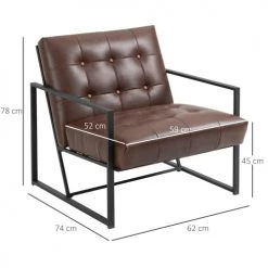 Homcom Fauteuils Fauteuil Lounge Métal Noir Revêtement Synthétique Marron -Fauteuils, poufs et repose-pieds Soldes fauteuil lounge metal noir revetement synthetique marron 2