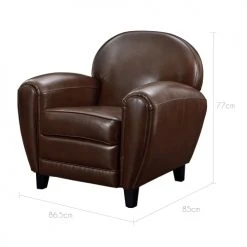 Rendez Vous Déco Fauteuils Fauteuil Marron En Croute De Cuir Enduite -Fauteuils, poufs et repose-pieds Soldes fauteuil marron en croute de cuir enduite 2