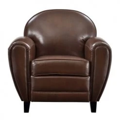 Rendez Vous Déco Fauteuils Fauteuil Marron En Croute De Cuir Enduite -Fauteuils, poufs et repose-pieds Soldes fauteuil marron en croute de cuir enduite 3