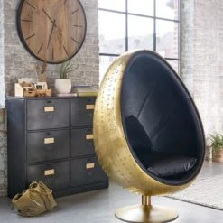 Maisons Du Monde Fauteuils Fauteuil œuf Indus En Cuir Noir -Fauteuils, poufs et repose-pieds Soldes fauteuil oeuf indus en cuir noir 1000 5 37 175394 12