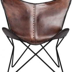 Kare Design Fauteuils Fauteuil Papillon En Cuir Et Acier Noir