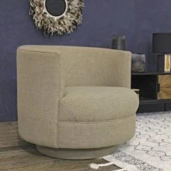 Now’s Home Fauteuils Fauteuil Pivotant En Lin Beige -Fauteuils, poufs et repose-pieds Soldes fauteuil pivotant en lin beige 2