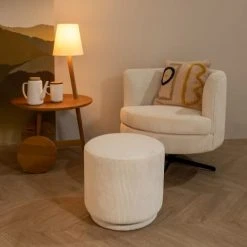 Now’s Home Fauteuils Fauteuil Pivotant En Velours Cotelé écru -Fauteuils, poufs et repose-pieds Soldes fauteuil pivotant en velours cotele ecru 2