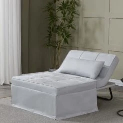 Concept Usine Fauteuils Fauteuil Pouf Ottoman Gris 3 En 1 En Tissu Gris Clair -Fauteuils, poufs et repose-pieds Soldes fauteuil pouf ottoman gris 3 en 1 en tissu gris clair 2