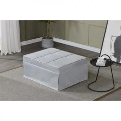 Concept Usine Fauteuils Fauteuil Pouf Ottoman Gris 3 En 1 En Tissu Gris Clair -Fauteuils, poufs et repose-pieds Soldes fauteuil pouf ottoman gris 3 en 1 en tissu gris clair 5