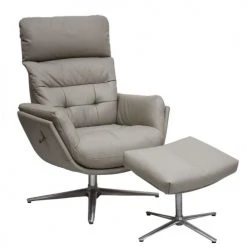 My New Design Fauteuils Fauteuil Relax Avec Pouf Base étoile Aluminium - Cuir Beige