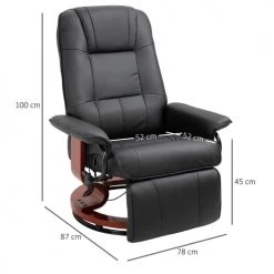 Homcom Fauteuils Fauteuil Relax Inclinable Pivotant Bois Revêtement Synthétique Noir -Fauteuils, poufs et repose-pieds Soldes fauteuil relax inclinable pivotant bois revetement synthetique noir 2