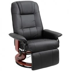 Homcom Fauteuils Fauteuil Relax Inclinable Pivotant Bois Revêtement Synthétique Noir