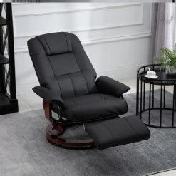 Homcom Fauteuils Fauteuil Relax Inclinable Pivotant Bois Revêtement Synthétique Noir -Fauteuils, poufs et repose-pieds Soldes fauteuil relax inclinable pivotant bois revetement synthetique noir 3