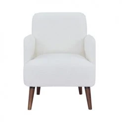 Drawer Fauteuils Fauteuil Rétro En Tissu Bouclette Pieds Bois Foncé Ecru -Fauteuils, poufs et repose-pieds Soldes fauteuil retro en tissu bouclette pieds bois fonce ecru 2