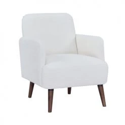 Drawer Fauteuils Fauteuil Rétro En Tissu Bouclette Pieds Bois Foncé Ecru