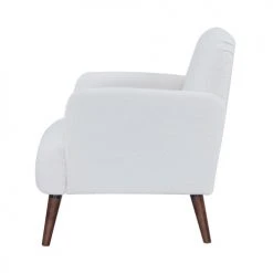 Drawer Fauteuils Fauteuil Rétro En Tissu Bouclette Pieds Bois Foncé Ecru -Fauteuils, poufs et repose-pieds Soldes fauteuil retro en tissu bouclette pieds bois fonce ecru 3