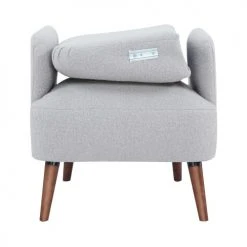 Drawer Fauteuils Fauteuil Rétro En Tissu Bouclette Pieds Bois Foncé Gris Clair -Fauteuils, poufs et repose-pieds Soldes fauteuil retro en tissu bouclette pieds bois fonce gris clair 4