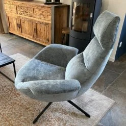 Mathi Design Fauteuils Fauteuil Rotatif En Velours Bleu -Fauteuils, poufs et repose-pieds Soldes fauteuil rotatif en velours bleu 2