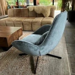Mathi Design Fauteuils Fauteuil Rotatif En Velours Bleu Gris -Fauteuils, poufs et repose-pieds Soldes fauteuil rotatif en velours bleu gris 2