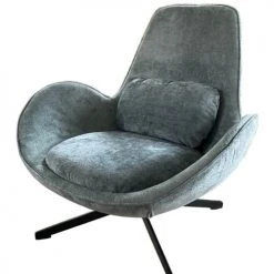 Mathi Design Fauteuils Fauteuil Rotatif En Velours Bleu Gris
