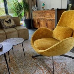 Mathi Design Fauteuils Fauteuil Rotatif En Velours Moutarde -Fauteuils, poufs et repose-pieds Soldes fauteuil rotatif en velours moutarde 3