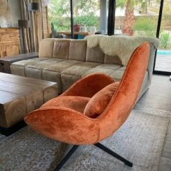 Mathi Design Fauteuils Fauteuil Rotatif En Velours Orange -Fauteuils, poufs et repose-pieds Soldes fauteuil rotatif en velours orange 7