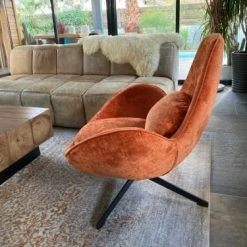 Mathi Design Fauteuils Fauteuil Rotatif En Velours Orange -Fauteuils, poufs et repose-pieds Soldes fauteuil rotatif en velours orange 9
