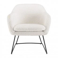 MACABANE Fauteuils Fauteuil Urban Tissu Bouclette Blanc Pieds évasés Métal Noir -Fauteuils, poufs et repose-pieds Soldes fauteuil urban tissu bouclette blanc pieds evases metal noir 3