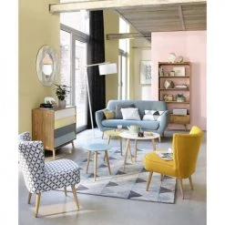 Maisons Du Monde Fauteuils Fauteuil Vintage En Coton à Motifs Gris Et Blancs -Fauteuils, poufs et repose-pieds Soldes fauteuil vintage en coton a motifs gris et blancs 1000 14 10 138836 6