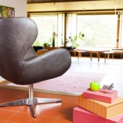 PIB Fauteuils Fauteuil Vintage En Cuir Marron -Fauteuils, poufs et repose-pieds Soldes fauteuil vintage en cuir marron 5