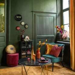 Maisons Du Monde Fauteuils Fauteuil Vintage En Velours Vert Imprimé Blanc -Fauteuils, poufs et repose-pieds Soldes fauteuil vintage en velours vert imprime blanc 1000 3 12 210055 6