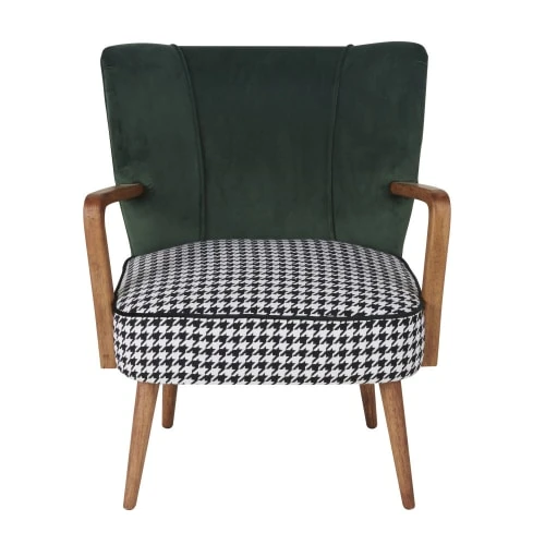 Maisons Du Monde Fauteuils Fauteuil Vintage En Velours Vert Motifs Pied De Poule 2 Maisons Du Monde Fauteuils Fauteuil Vintage En Velours Vert Motifs Pied De Poule – Image 2