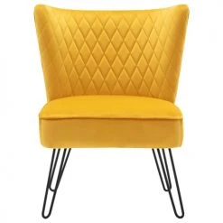 Moloo Fauteuils Fauteuil Vintage Velours Curry Pieds Métal Noir -Fauteuils, poufs et repose-pieds Soldes fauteuil vintage velours curry pieds metal noir 4