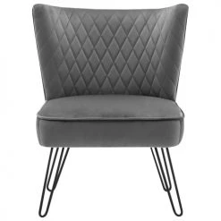 Moloo Fauteuils Fauteuil Vintage Velours Gris Pieds Métal Noir -Fauteuils, poufs et repose-pieds Soldes fauteuil vintage velours gris pieds metal noir 4