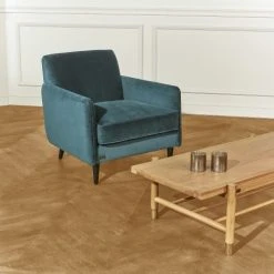 Robin Des Bois Fauteuils Grand Fauteuil En Velours Bleu Paon -Fauteuils, poufs et repose-pieds Soldes grand fauteuil en velours bleu paon 3