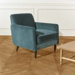 Robin Des Bois Fauteuils Grand Fauteuil En Velours Bleu Paon -Fauteuils, poufs et repose-pieds Soldes grand fauteuil en velours bleu paon 5