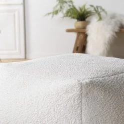 MACABANE Poufs Pouf Carré 53x53cm Tissu Bouclette Blanc 10 MACABANE Poufs Pouf Carré 53x53cm Tissu Bouclette Blanc -Fauteuils, poufs et repose-pieds Soldes pouf carre 53x53cm tissu bouclette blanc 4